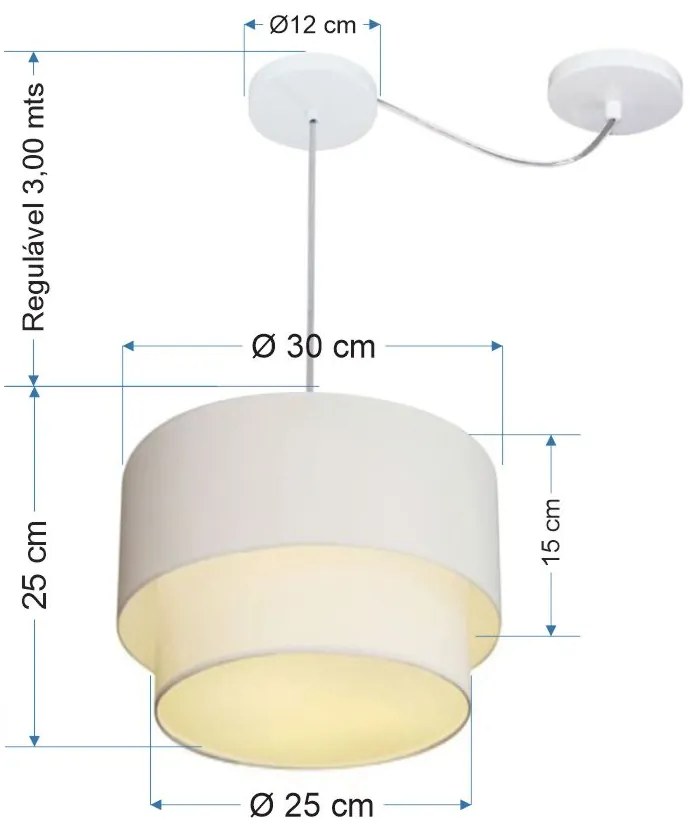 Lustre Pendente Duplo Cilíndrico Com Desvio de Centro Vivare Md-4358 Cúpula em Tecido 30x25cm - Bivolt