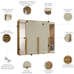 Guarda Roupa Casal 278cm 6 Portas 4 Espelhos Zac Opala/Cumaru Z10 - Mp