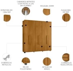 Guarda Roupa Casal 250cm Com 6 Portas Vibe Cinamomo Z10     - Mpozenat
