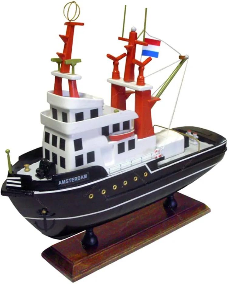 Miniatura de Rebocador Amsterdam Médio Preto em Madeira - 32x29x10 cm