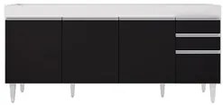 Balcão Gabinete Para Pia 180cm Sem Tampo Dallas Branco/Preto - Lumil