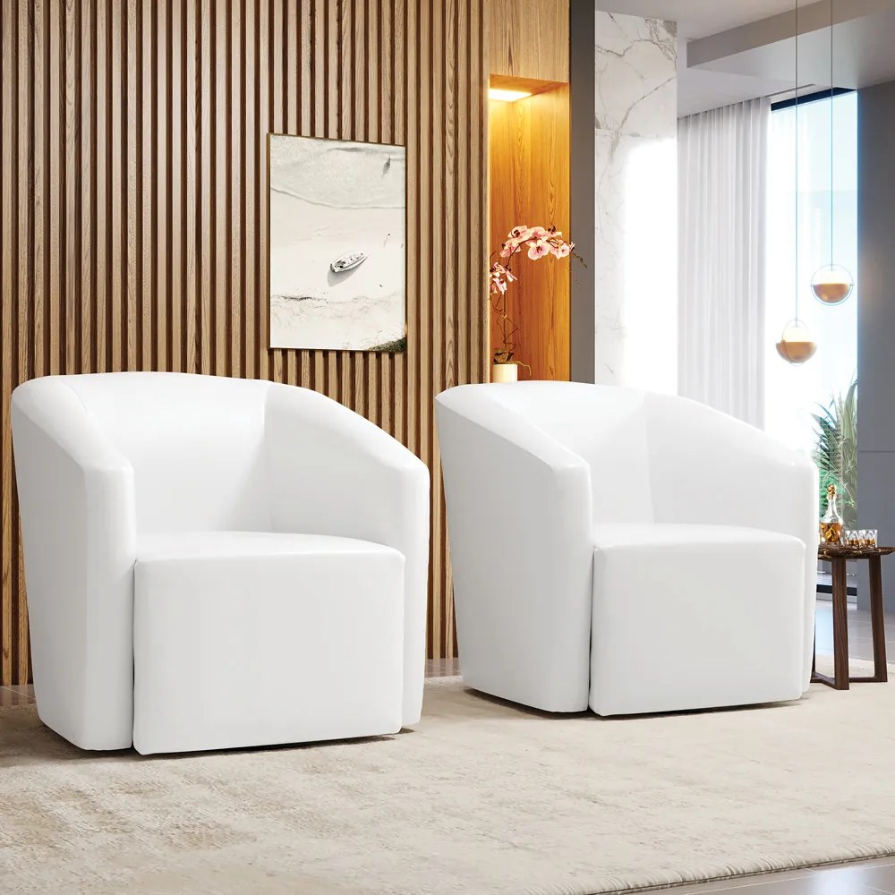 Poltrona Decorativa Base Giratória Kit 2 Stella Max Sintético PU Branco D03 - D'Rossi