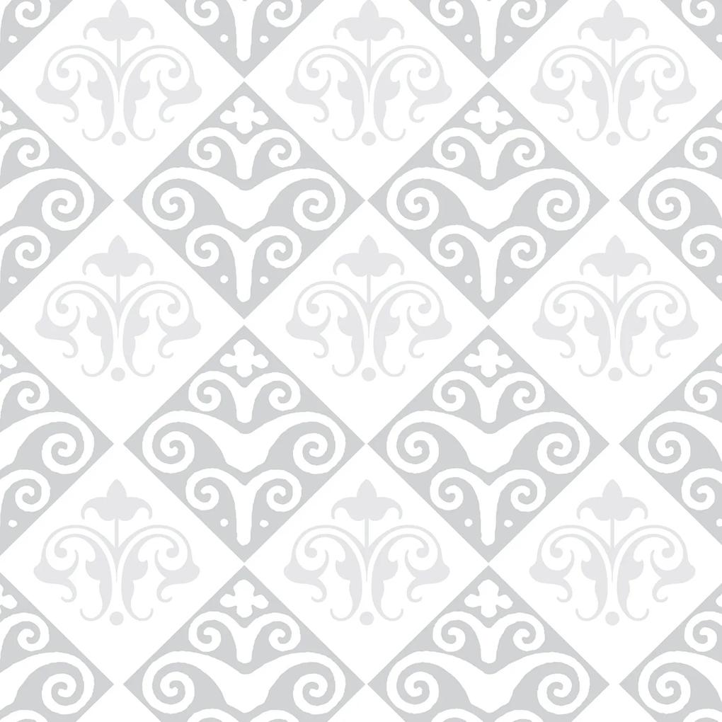 Papel de parede adesivo arabesco cinza e branco