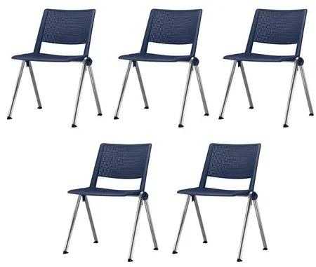 Kit 5 Cadeiras Up Assento Azul Base Fixa Cromada - 57803 Sun House