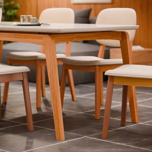 Conjunto Mesa De Jantar Detroit 1.8 Off White/Nature Com 6 Cadeiras Detroit Nature/Areia – Tebarrot Móveis