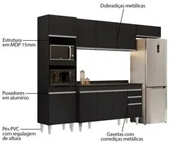 Armário de Cozinha Modulada 4 Peças CP11 Balcão com Tampo Preto - Lumi