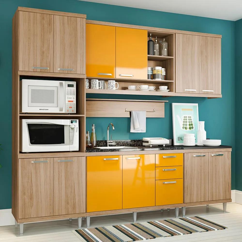 Cozinha Compacta Sem Tampo 12 Portas 5814 Argila/Amarelo - Multimóveis