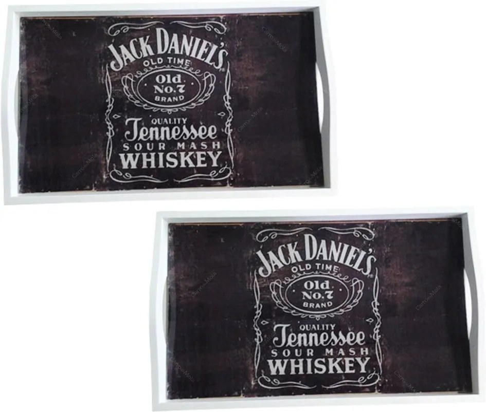 Conjunto de Bandejas Jack Daniels em MDF e Fundo de Vidro