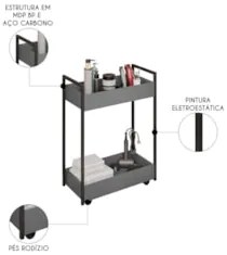 Carrinho Auxiliar para Salão de Beleza Industrial Sara Z34 Grafite/Pre