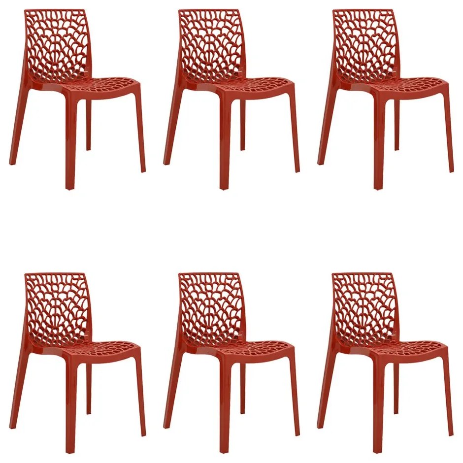 kit 6 Cadeiras Decorativas Sala e Cozinha Cruzzer (PP) Vermelha G56 - Gran Belo