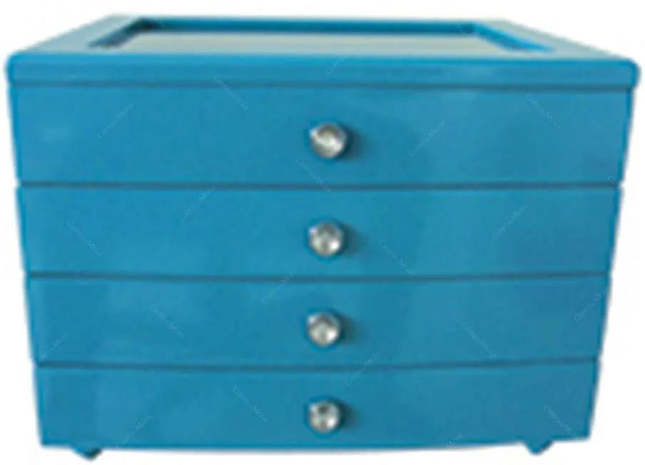 Porta-Joias Luxury 4 Gavetas Azul em MDF - Urban - 27x21,8 cm