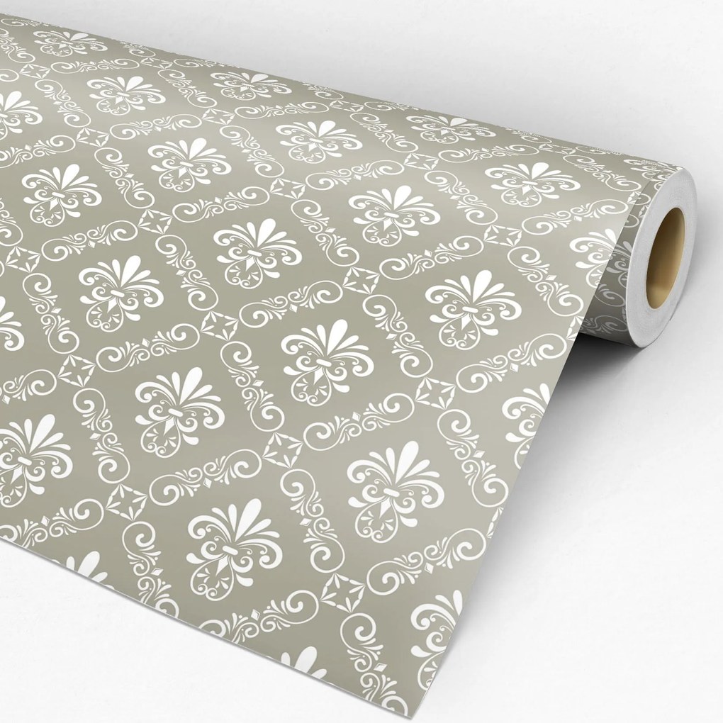 Papel de parede adesivo arabesco marrom e branco