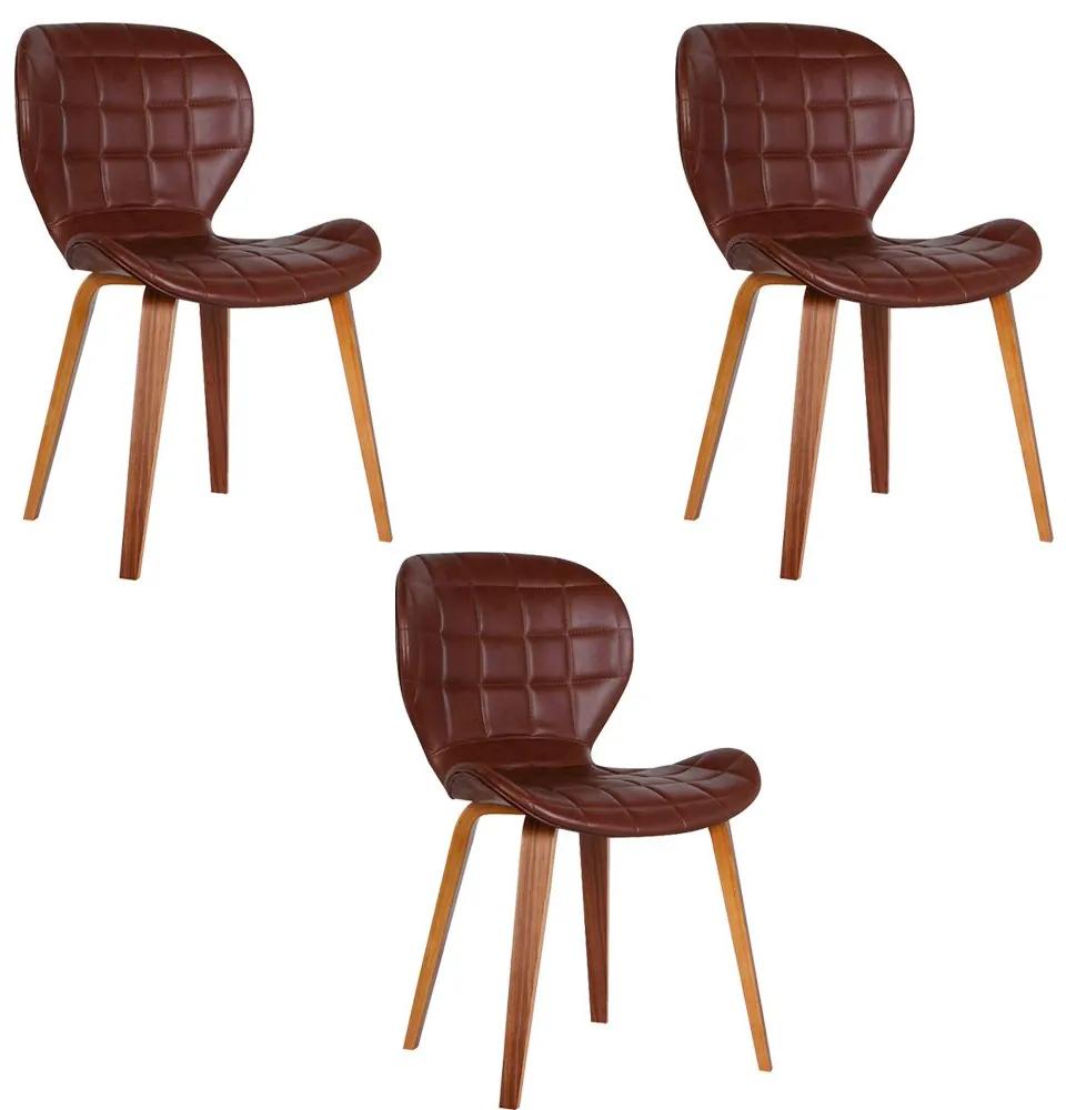Kit 3 Cadeiras Decorativas de Escritório Recepção GranClass PU Sintético  Marrom - Gran Belo