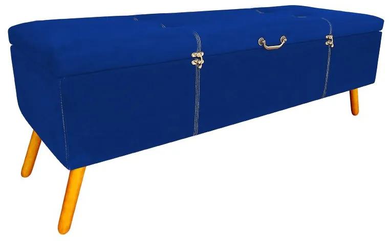 Calçadeira Baú Queen 160cm Caribe Pés Palito Suede Azul - Sheep Estofados - Azul