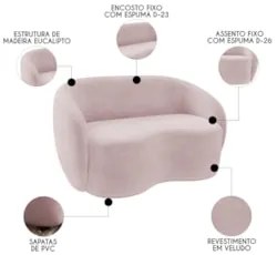 Sofá 2 Lugares Living Orgânico Sala de Estar 160cm Garbin K04 Veludo R