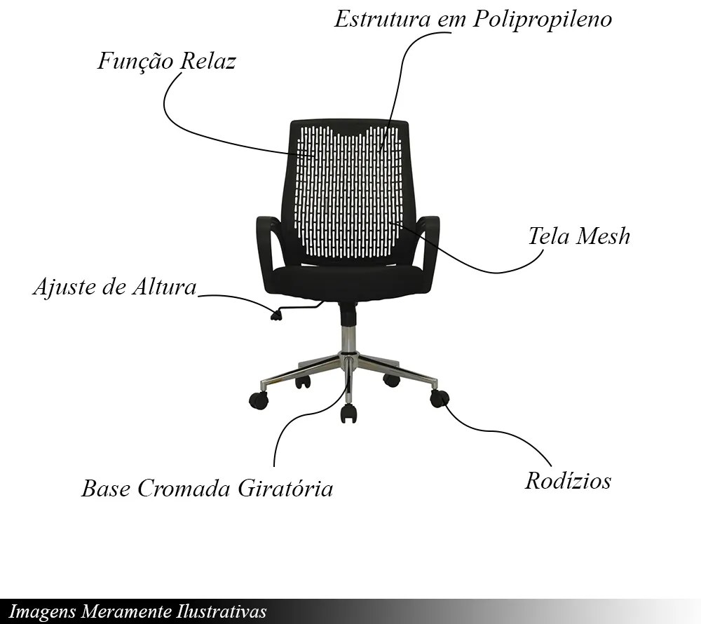 Cadeira de Escritório Office Kevin Giratória com Ajuste de Altura e Tela Mesh Preto G56 - Gran Belo