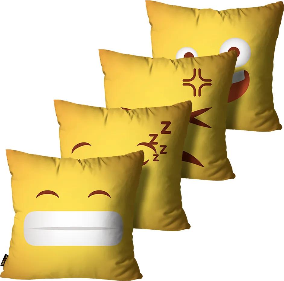 Kit com 4 Almofadas Emojis Amarelo45x45cm