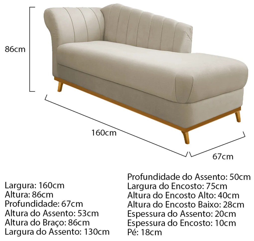 Kit Diva Recamier Vanessa 160cm Lado Direito e 02 Poltronas Laura Suede - ADJ Decor