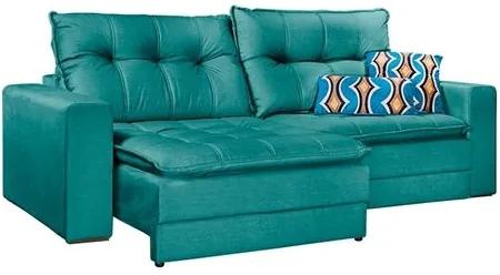 Sofá Retrátil e Reclinável 3 Lugares Azul Esmeralda em Veludo 2m Hydra