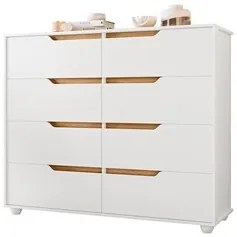 Cômoda para Quarto 8 Gavetas 136cm Doble Branco Fosco/Nature - Albatro