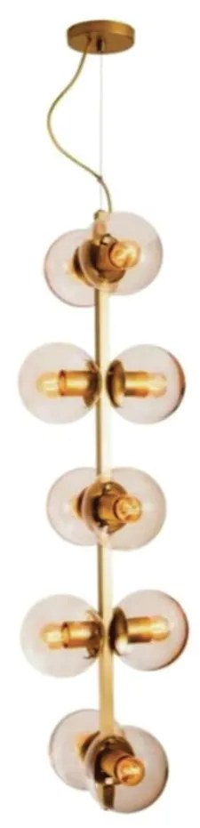 Pendente Cosmos Vertical C/ 10 Globos Ø30X100Cm 10L E27 Mini Bulbo / M... (DR-PV - Dourado Brilho Polido Verniz, CLEAR)