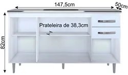 Armário Aéreo Parma e Balcão Gabinete Para Pia 150cm Lisboa Branco - L