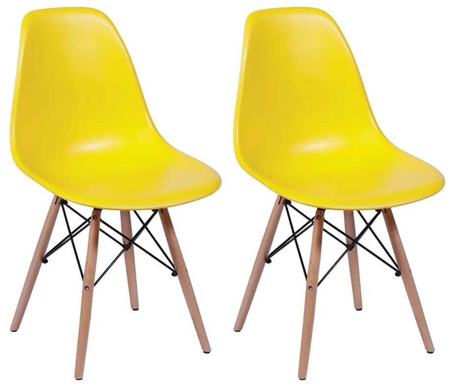 Conjunto 2 Cadeiras Eiffel com Base em Madeira – Amarelo