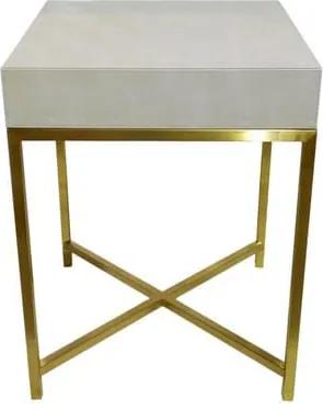 Mesa de Cabeceira em Metal Dourado Revestido em Couro Bege - 66x50x50cm