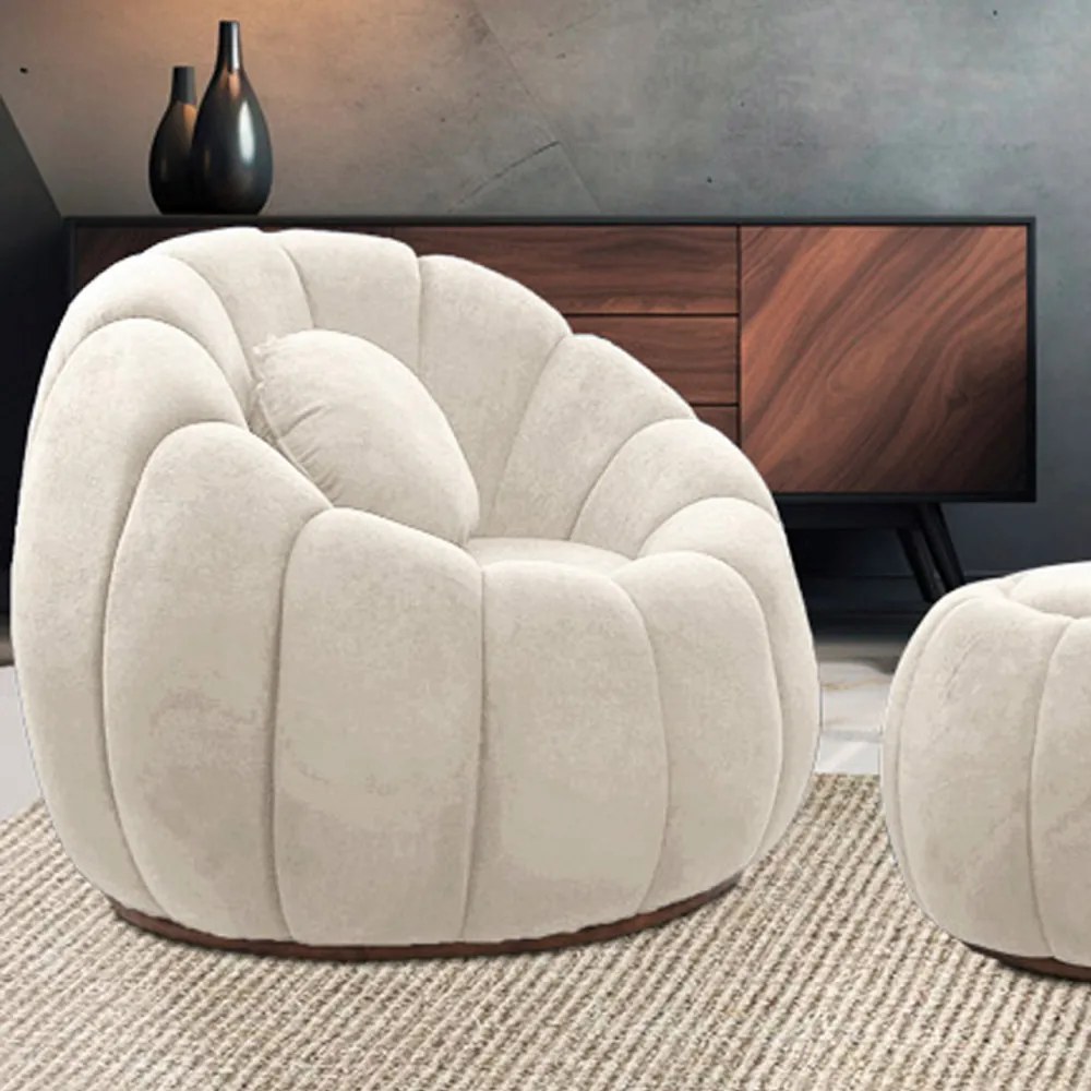 Poltrona Decorativa Orgânica Giratória Cloud Bouclê Bege E03 - D'Rossi
