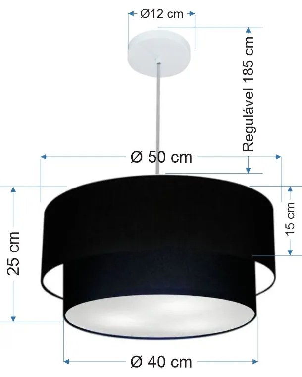 Pendente Cilíndrico Preto MJ-4351 Para Mesa de Jantar e Estar