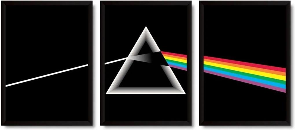 Quadros 3 Decorativos Com Moldura Pink Floyd