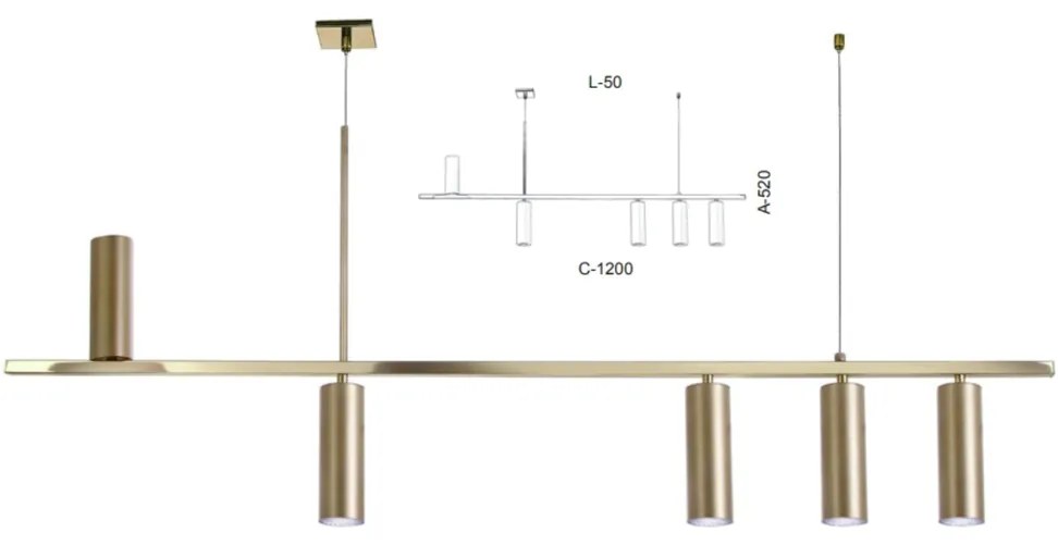 Pendente Retangular Tubo 120X05X52Cm Metal 05Xmr11 | Old Artisan Pd-55... (GRAFITE / CROMADO)