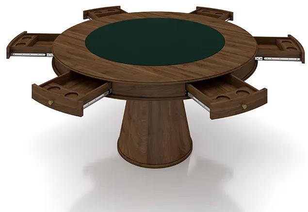 Conjunto Mesa de Jogos Carteado Bellagio Tampo Reversível Verde e 6 Cadeiras Madeira Poker Base Cone Linho OffWhite/Nogueira G42 - Gran Belo
