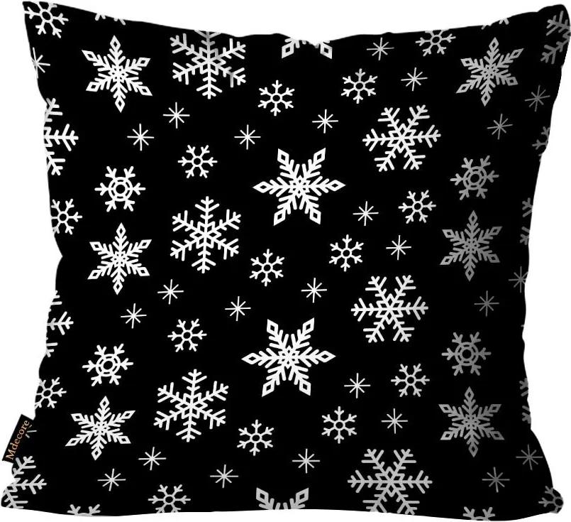 Capa para Almofada Mdecore Natal Flocos de Neve Preta45x45cm