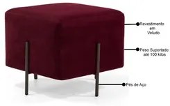 Puff Decorativo 45cm Base Aço Status C-278 Veludo Marsala - Domi