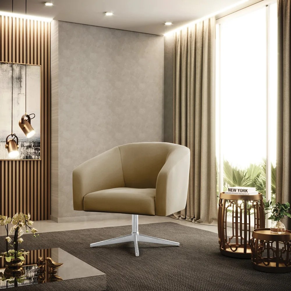 Poltrona Decorativa Giratória Cromada Stella Suede D03 - D'Rossi - Marrom Rato