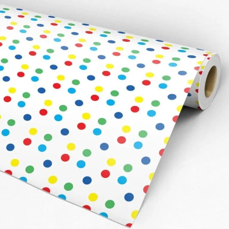 Papel de Parede poá branco azul verde vermelho e amarelo