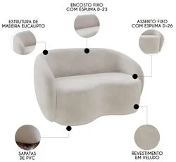 Sofá 3 Lugares Living Orgânico Sala de Estar 180cm Garbin K04 Veludo B