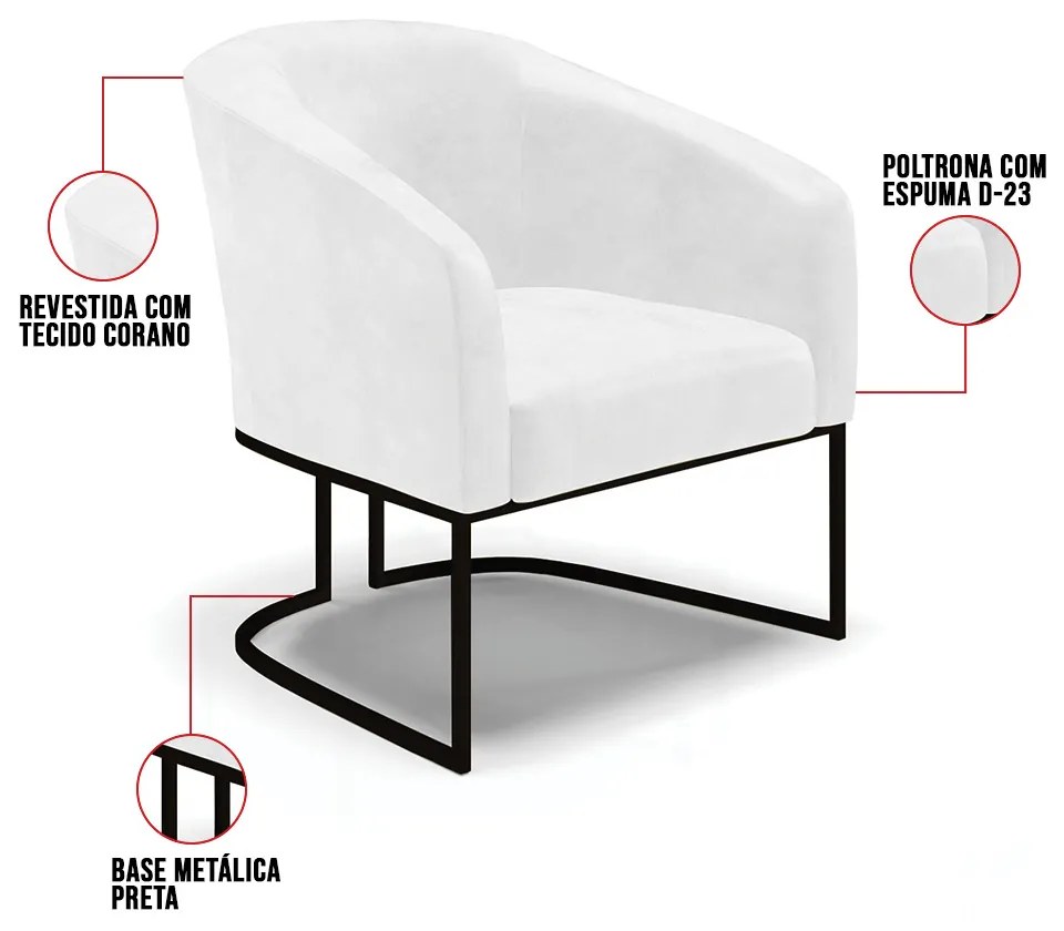 Cadeira Sala de Jantar Base Industrial Preto Stella Sintético PU D03 - D'Rossi - Branco