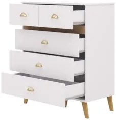 Cômoda Para Quarto 91cm 5 Gavetas Gaby Flex Branco/Camarim V02 - Mpoze