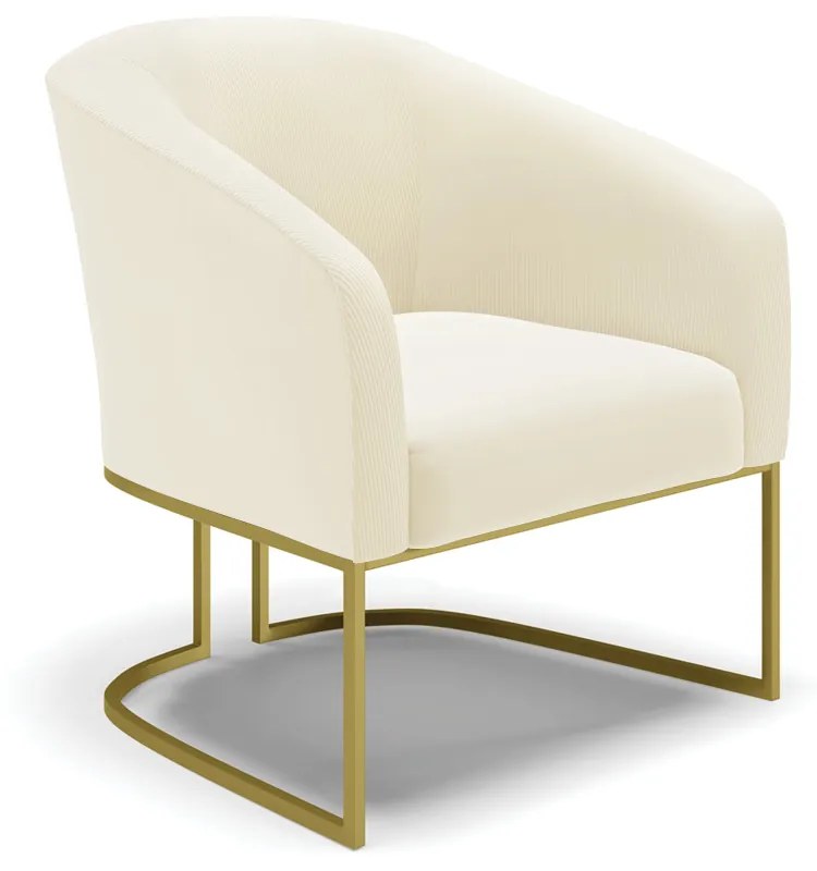 Poltrona Decorativa Industrial Dourado Stella Cotelê Int/Veludo D03 - D'Rossi - Off White