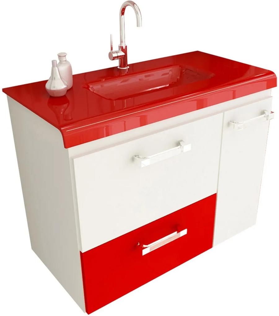 Gabinete para Banheiro 80 cm com 2 Peças Vetro 13 Branco e Vermelho Tomdo