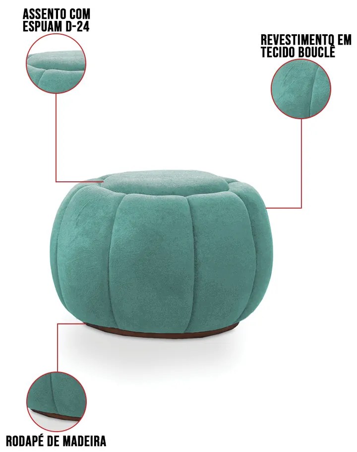 Poltrona Decorativa Orgânica Giratória com Puff Cloud Bouclê E03 - D'Rossi - Azul Turquesa