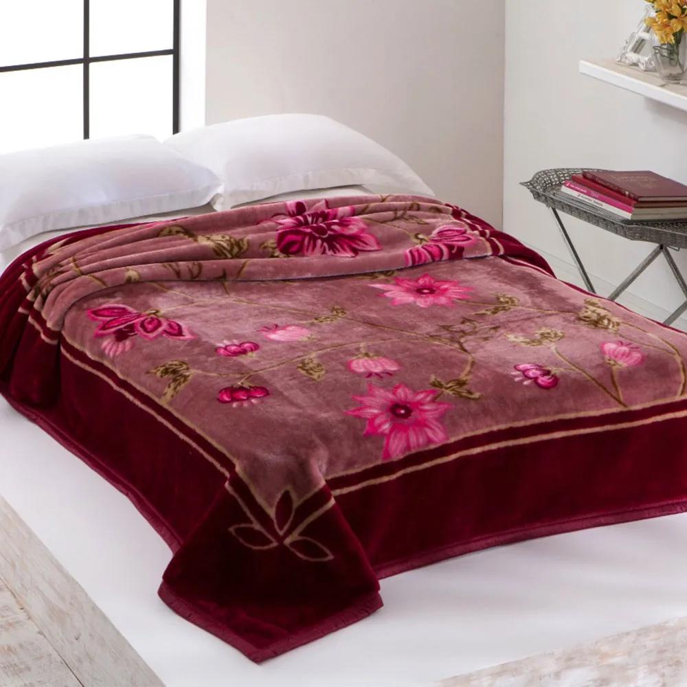 Cobertor Casal Home Design 2,20m x 1,80m 01 Peça - Vinho / Floral
