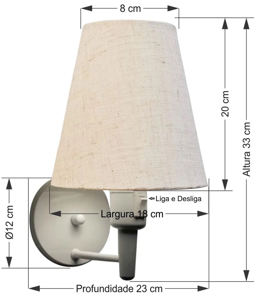 Arandela Cone Md-2032 Branco C/ Inter Liga e Desl Cúpula em Tecido Rustico Bege - Bivolt