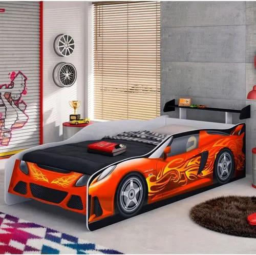 Cama Sport Car Infantil com Pintura Serigrafia e UV Branco Fosco/ Vermelho