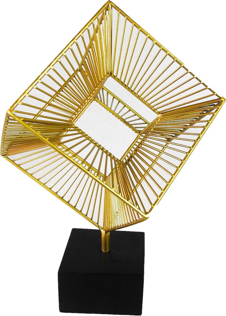Escultura de Metal Dourada em Cubo - 43x29x28cm