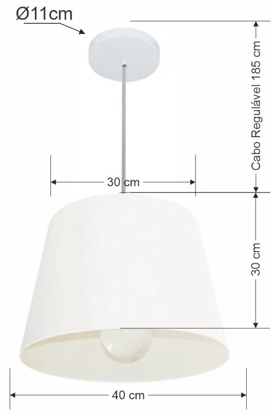 Lustre Pendente Cone Vivare Md-4240 Cúpula em Tecido 30/40x30cm - Bivolt