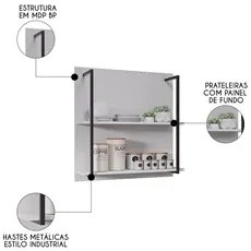 Prateleira Industrial Cozinha Dupla com Painel Flora M24 Branco - Mpoz