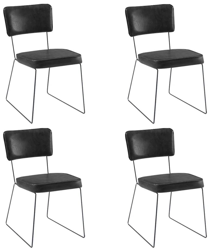 Kit 4 Cadeiras de Jantar Decorativa Base Aço Preto Luigi PU Preto G17 - Gran Belo
